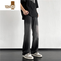 YANXU黑色渐变牛仔裤男夏季新款美式高街潮牌直筒宽松阔腿炸街痞帅裤子