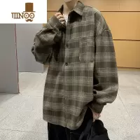 YANXU格子衬衫男长袖秋季港风复古感潮牌宽松痞帅休闲工装衬衣外套