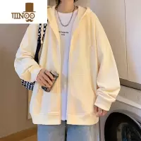 YANXU连帽开衫卫衣男士港风纯色复古潮牌上衣宽松休闲情侣款外套