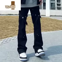 YANXU美式vujade痞帅牛仔裤男潮牌2023新款设计感小众炸街直筒长裤