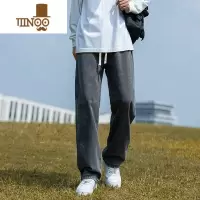 YANXU烟灰色牛仔裤男秋季宽松直筒阔腿长裤美式复古痞帅休闲裤子青少年
