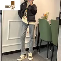 YANXU2023韩版ins超火经典洗水浅蓝牛仔裤青年宽松直筒裤九分裤男