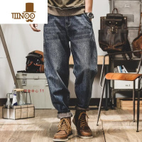 YANXU潮牌美式复古工装牛仔裤男宽松直筒微锥四季可穿百搭做旧长裤