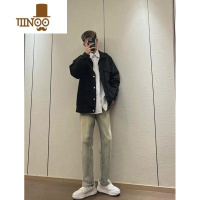 YANXU网红同款黄泥染做旧牛仔裤男百搭宽松修身阔腿美式高街vibe裤子