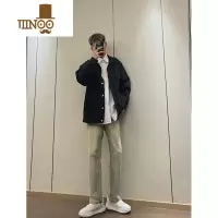 YANXU网红同款黄泥染做旧牛仔裤男百搭宽松修身阔腿美式高街vibe裤子