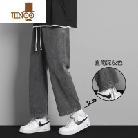 YANXU港风系绳牛仔裤男宽松直筒阔腿裤ins高街休闲百搭九分裤子潮