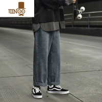 YANXU直筒牛仔长裤男夏季高街坠感宽松阔腿裤复古帅气潮流美式休闲裤子