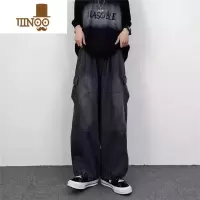 YANXU大码300斤复古牛仔裤男款直筒宽松潮牌阔腿美式高街百搭休闲长裤