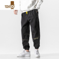 YANXU裤子男韩版潮流加肥加大码休闲裤胖子宽松束脚弹力哈伦牛仔裤