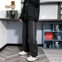 YANXU美式ins高街格子拼接牛仔裤男宽松直筒阔腿裤春季潮牌坠感长裤子