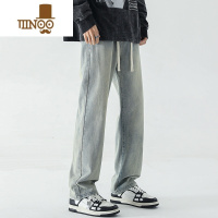 YANXU夏天薄牛仔裤男夏季薄款黄泥美式高街直筒裤潮牌ins宽松男生裤子