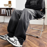 YANXU水洗渐变牛仔裤男士款美式复古高街潮牌痞帅直筒宽松阔腿裤子