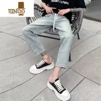 YANXU美式复古高街水洗做旧黄泥染蓝色直筒牛仔裤男士潮牌休闲百搭裤子
