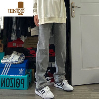 YANXU美式高街hiphop复古烟灰色基础款牛仔裤男女宽松直筒街头嘻哈长裤