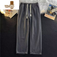 YANXUHCKU烟灰色牛仔裤男款港风chic宽松直筒裤子高街ins百搭夏季薄款