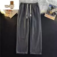 YANXUHCKU烟灰色牛仔裤男款港风chic宽松直筒裤子高街ins百搭夏季薄款