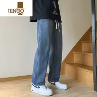 YANXU夏季新款复古蓝牛仔裤男九分宽松直筒休闲裤高街潮牌男士长裤子