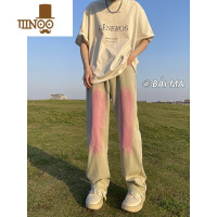 YANXU牛仔裤男夏季薄款美式高街复古水洗做旧痞帅潮牌宽松直筒休闲长裤