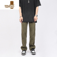 YANXUPOCK UP美式复古宽松直筒牛仔裤军绿色休闲裤男裤子男款工装裤