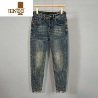 YANXU夏季新款韩风帅气小脚牛仔裤修身舒适弹力水洗做旧潮流九分裤子男