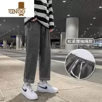 YANXU牛仔裤男潮牌2023年秋季高街裤子直筒宽松阔腿裤男士港风九分长裤