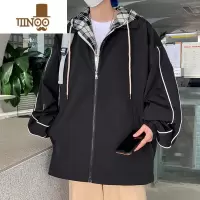 YANXU港风ins假连帽夹克男秋季加肥加大码潮胖子宽松学生百搭外套