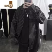 YANXU大码300斤港风休闲条纹长袖衬衫男装cityboy宽松衬衣潮流正肩外套