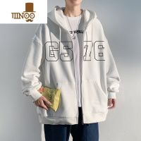 YANXU帅气慵懒风外套男士宽松休闲连帽青少年白色开衫长袖夹克男
