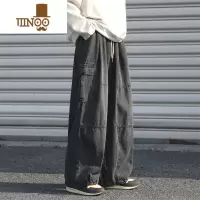 YANXU日系工装牛仔裤男款ins潮牌美式宽松直筒黑色阔腿休闲裤子
