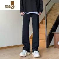 YANXU美式复古牛仔裤男秋季直筒修身毛边裤子高街vibe痞帅微喇休闲长裤