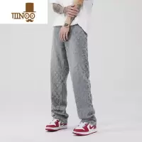 YANXU欧美hiphop裤子高街ins潮牌提花满印设计感牛仔裤男宽松阔腿裤潮