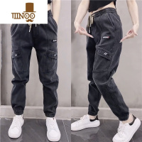 YANXU夏季款百搭牛仔裤男士抖音同款修身刺绣小脚休闲裤潮流束脚哈伦裤