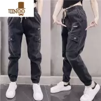 YANXU夏季款百搭牛仔裤男士抖音同款修身刺绣小脚休闲裤潮流束脚哈伦裤