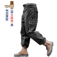 YANXU牛仔裤工装裤多口袋工作服裤子宽松直筒电焊工劳保裤加厚长裤
