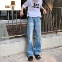 YANXU美式复古水洗微喇牛仔裤男秋季高街宽松直筒拖地阔腿裤子百搭休闲