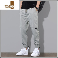 YANXU工装长裤子男士休闲裤宽松束脚潮牌ins夏季薄款男生九分运动裤男