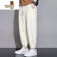 YANXU束脚休闲裤男简约印花宽松运动裤潮流九分裤学生易搭长裤子
