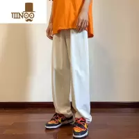 YANXU高街直筒休闲裤男秋季宽松复古工装裤潮牌美式垂感纯色拖地长裤子