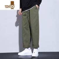 YANXU军绿色直筒裤男日系休闲裤男款工装裤男生长裤美式潮牌裤子