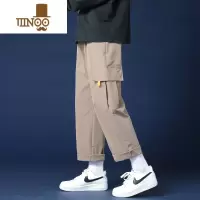 YANXU卡其工装男裤薄款潮牌宽松直筒裤男生潮流百搭休闲运动九分裤