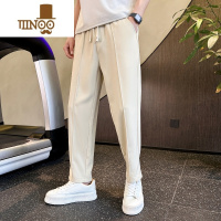YANXU垂感冰丝休闲裤子男纯色宽松夏季青少年韩版休闲坠感直筒九分西裤