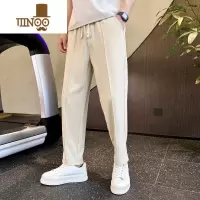 YANXU垂感冰丝休闲裤子男纯色宽松夏季青少年韩版休闲坠感直筒九分西裤