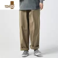 YANXU日系卡其色工装裤直筒百搭宽松阔腿简约街头潮流男女同款休闲长裤