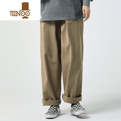 YANXU日系卡其色工装裤直筒百搭宽松阔腿简约街头潮流男女同款休闲长裤
