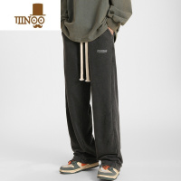 YANXU裤子男士款做旧直筒宽松阔腿卫裤美式潮牌男生休闲长裤