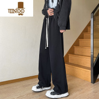 YANXU黑色直筒休闲裤男士垂感宽松阔腿长裤基础款百搭运动裤子男