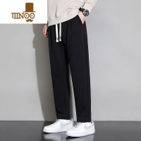 YANXU纯色直筒男士百搭休闲长裤秋季运动轻薄透气设计感男生九分西裤子