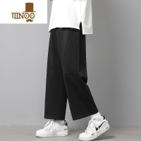 YANXU黑色直筒裤子男款潮牌宽松阔腿裤运动百搭休闲垂感九分西装裤