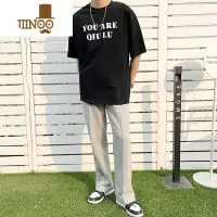 YANXU2023秋夏季韩风灰色休闲卫裤男宽松直筒垂感阔腿裤子男潮流百搭