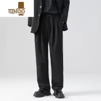 YANXU冰丝凉感直筒西裤男垂坠醋酸宽松阔腿黑色西装裤子休闲长裤